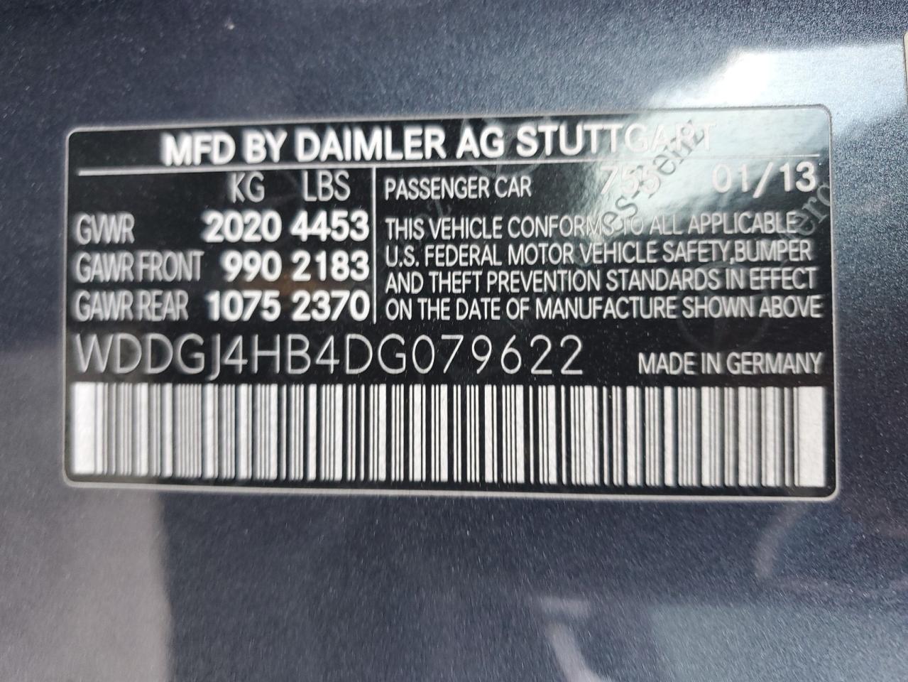 2013 Mercedes-Benz C-klasse VIN WDDGJ4HB4DG079622 Copart auction photo, rear end damage thumbnail 12