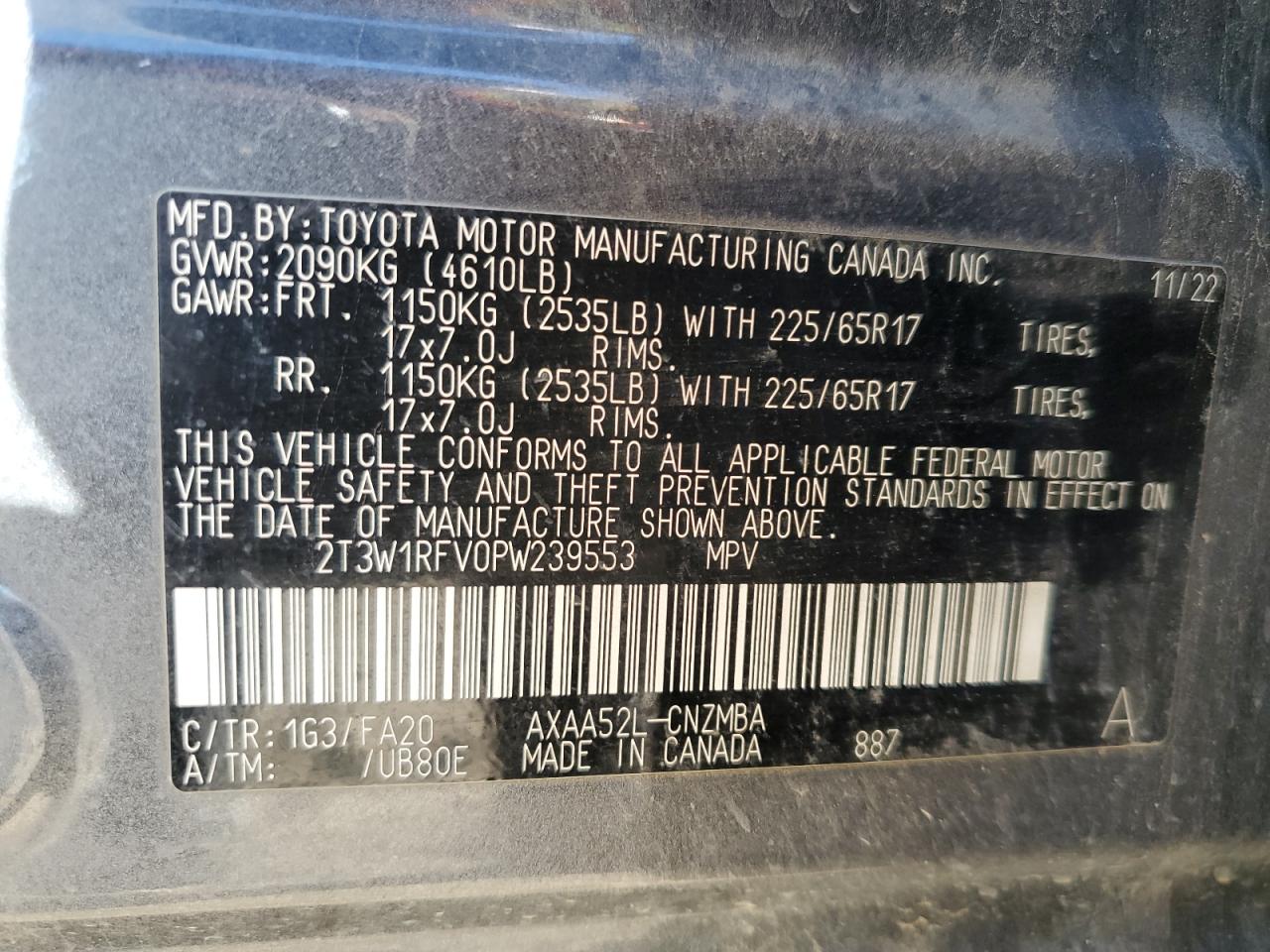 2023 Toyota RAV 4 VIN 2T3W1RFV0PW239553 Copart auction photo, front end damage thumbnail 16