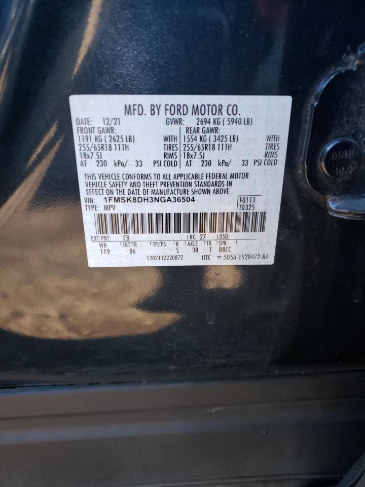 2022 Ford Explorer VIN 1FMSK8DH3NGA36504 Copart auction photo, side / undercarriage damage thumbnail 13