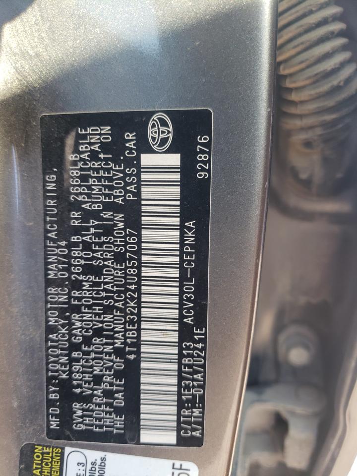 2004 Toyota Camry VIN 4T1BE32K24U857067 Copart auction photo, front end / side damage thumbnail 12