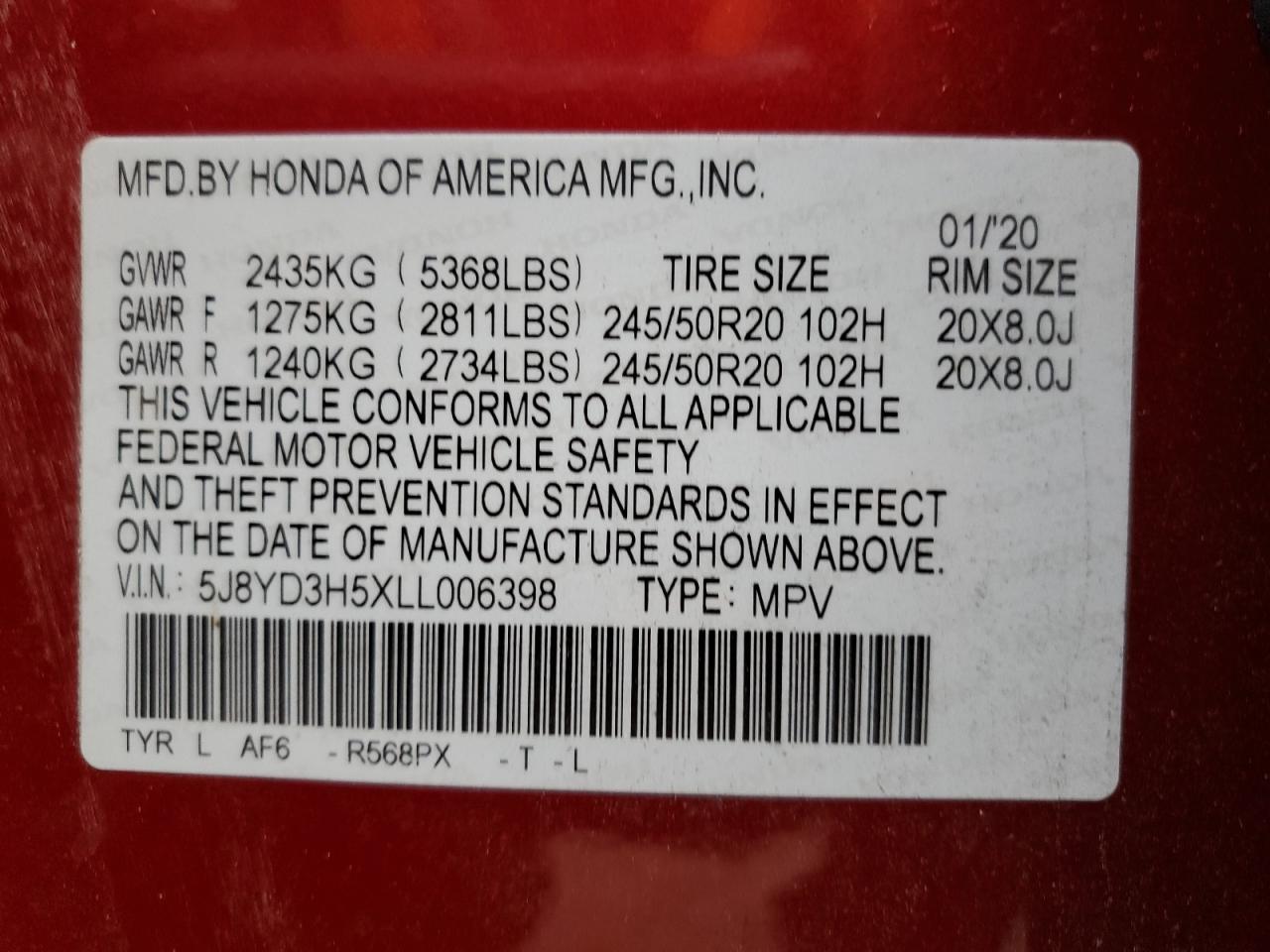 2020 Acura MDX VIN 5J8YD3H5XLL006398 Copart auction photo, front end / minor dent/scratches damage thumbnail 15