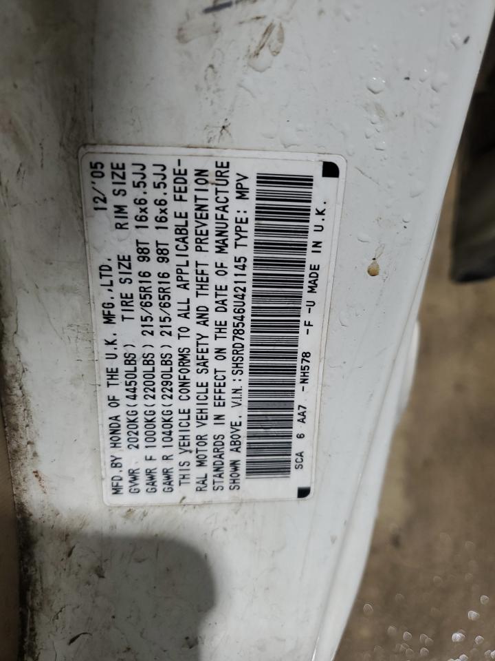 2006 Honda CR-V VIN SHSRD78546U421145 Copart auction photo, rear end / side damage thumbnail 13