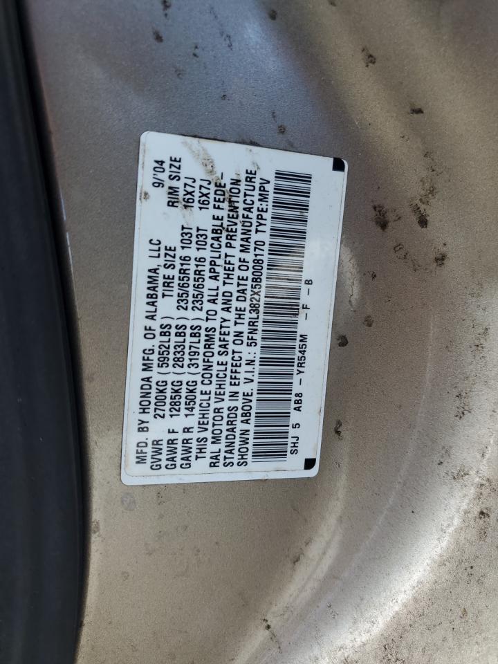 2005 Honda Odyssey VIN 5FNRL382X5B008170 Copart auction photo, front end / mechanical damage thumbnail 13