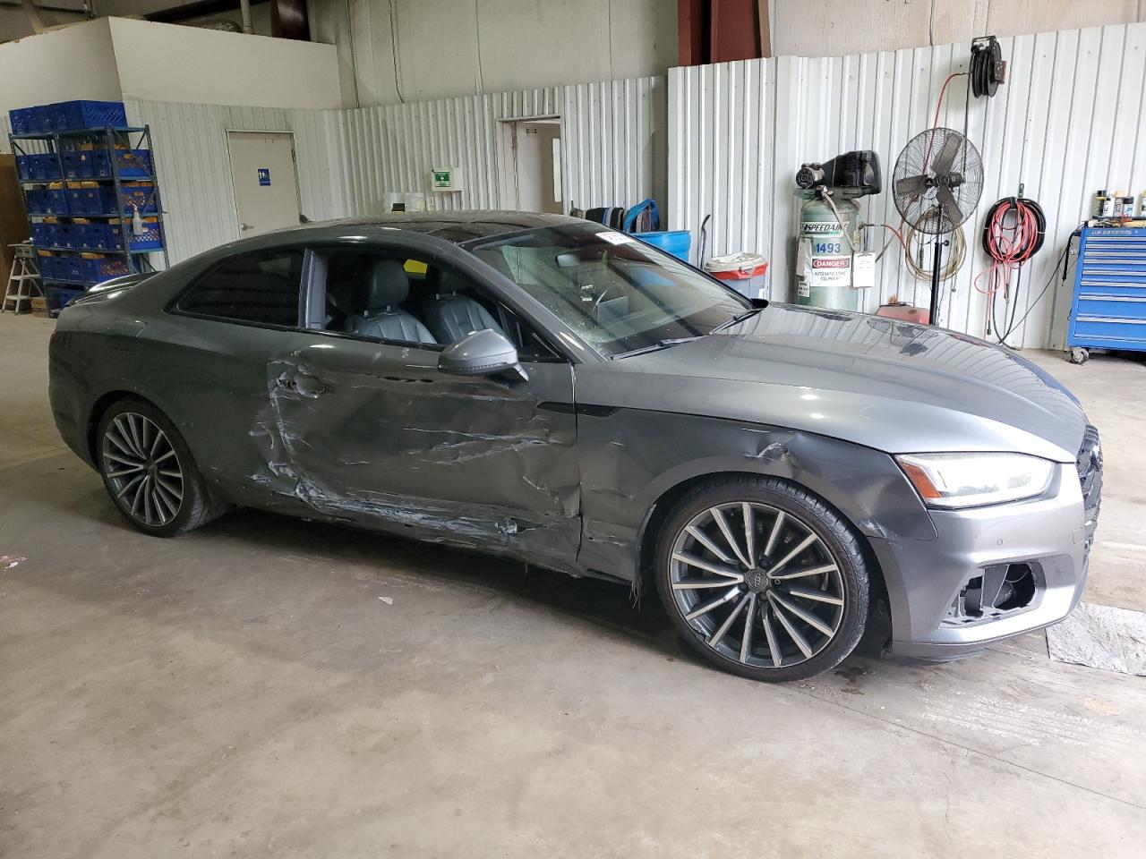 2018 Audi A5 VIN WAUPNAF59JA004145 Copart auction photo, side / front end damage thumbnail 4