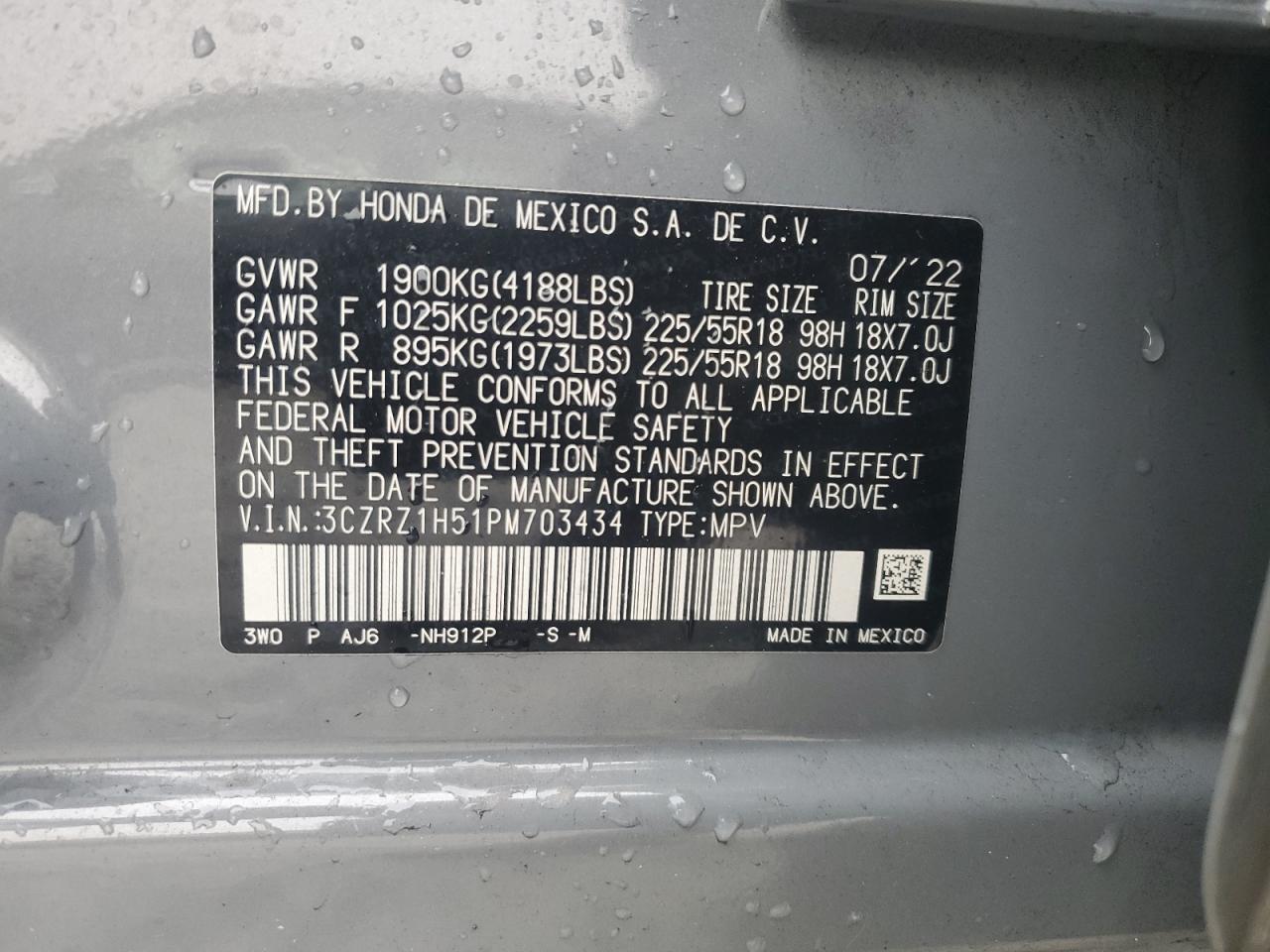 2023 Honda HR-V VIN 3CZRZ1H51PM703434 Copart auction photo, front end damage thumbnail 14