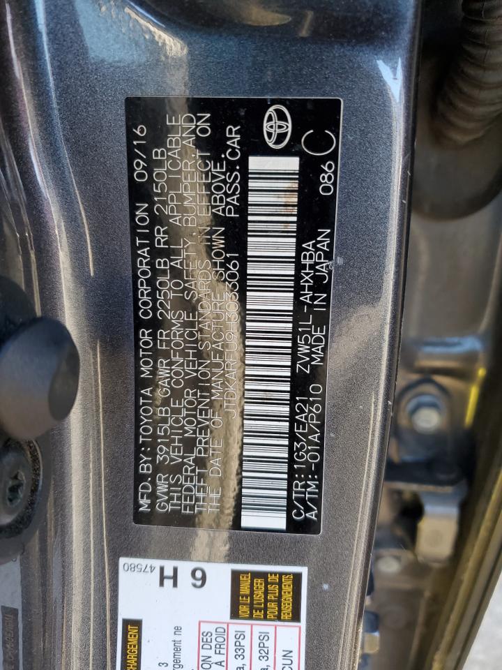 2017 Toyota Prius VIN JTDKARFU9H3033061 Copart auction photo, rear end / undercarriage damage thumbnail 12