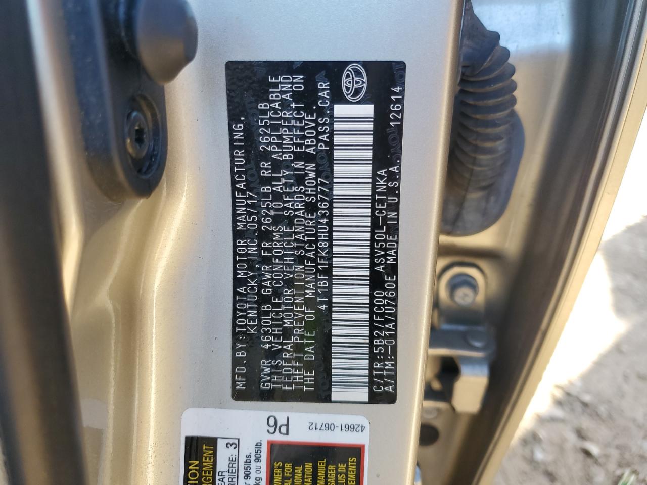 2017 Toyota Camry VIN 4T1BF1FK8HU436777 Copart auction photo, front end damage thumbnail 15