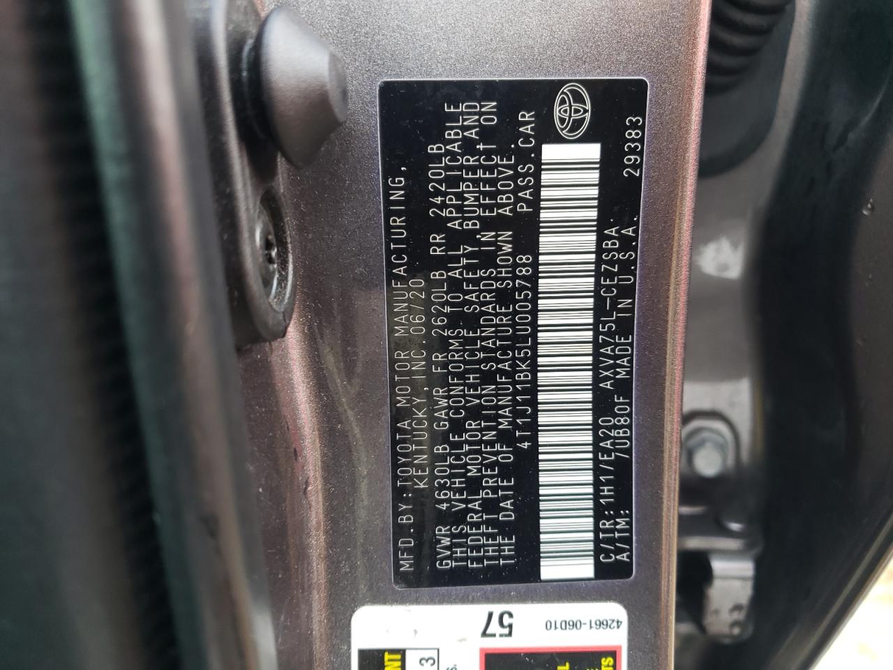 2020 Toyota Camry VIN 4T1J11BK5LU005788 Copart auction photo, front end / side damage thumbnail 12