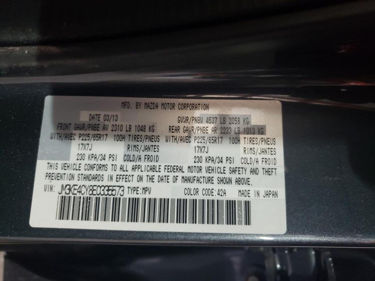 2014 Mazda CX-5 VIN JM3KE4CY8E0335573 Copart auction photo, front end damage thumbnail 13