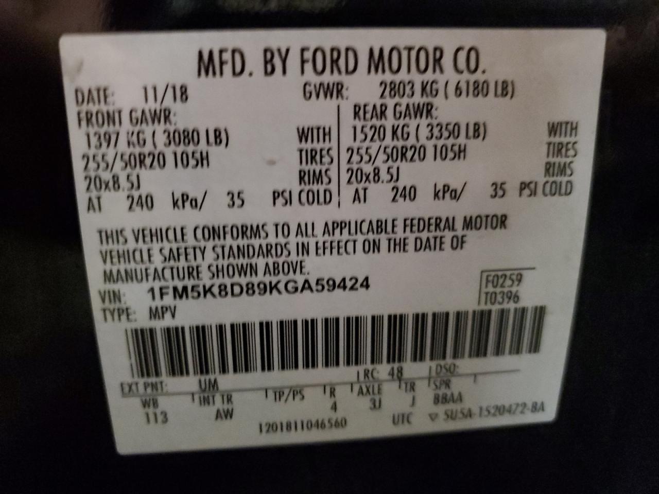 2019 Ford Explorer VIN 1FM5K8D89KGA59424 Copart auction photo, rollover damage thumbnail 14