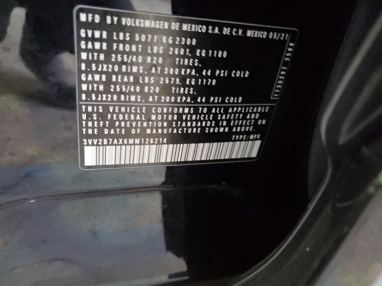 2021 Volkswagen Tiguan VIN 3VV2B7AX6MM126214 Copart auction photo, undercarriage / all over damage thumbnail 13