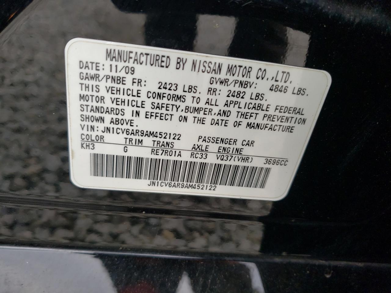 2010 Infiniti G VIN JN1CV6AR9AM452122 Copart auction photo, rear end / front end damage thumbnail 14