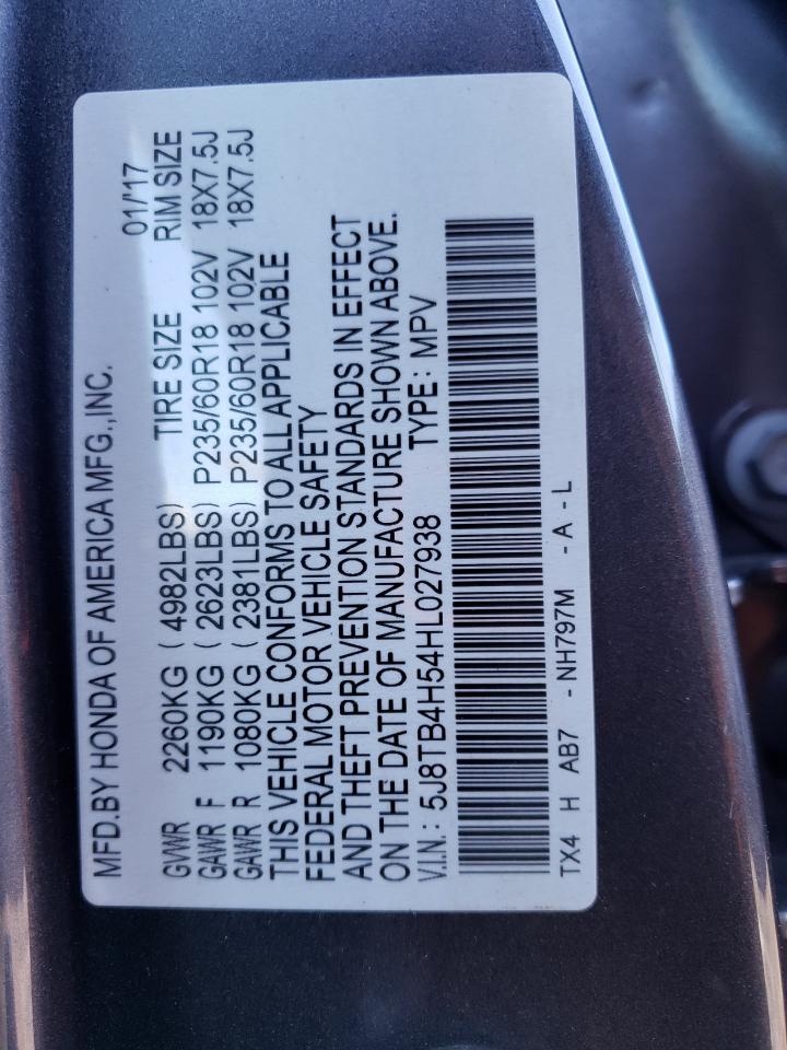 2017 Acura RDX VIN 5J8TB4H54HL027938 Copart auction photo, side / minor dent/scratches damage thumbnail 16