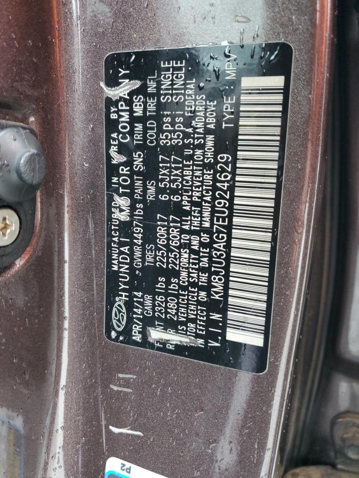 2014 Hyundai Tucson VIN KM8JU3AG7EU924629 Copart auction photo, rear end / front end damage thumbnail 13