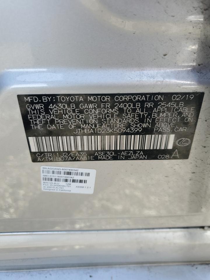 2019 Lexus IS VIN JTHBA1D23K5094399 Copart auction photo, front end damage thumbnail 13