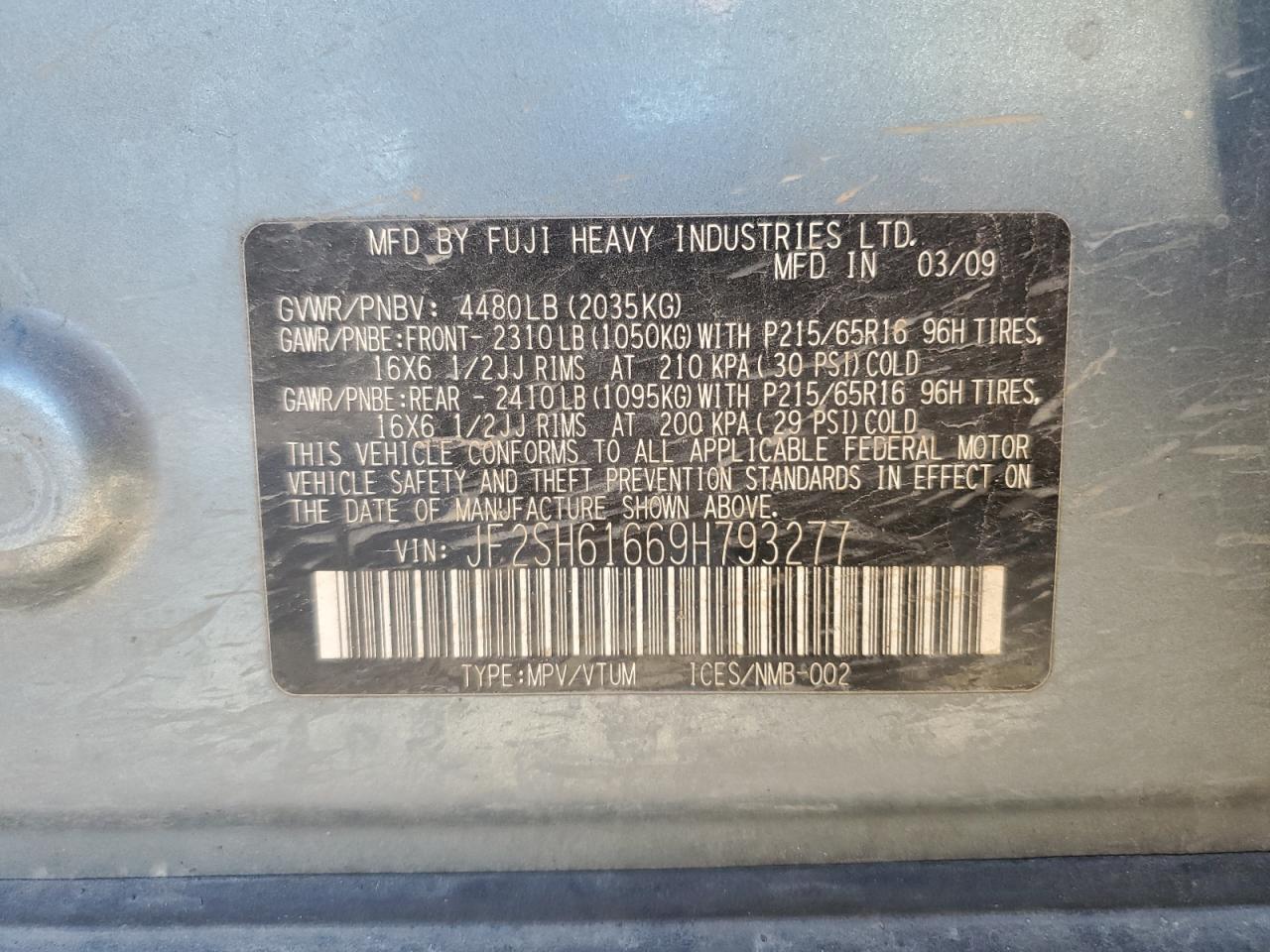 2009 Subaru Forester VIN JF2SH61669H793277 Copart auction photo, normal wear damage thumbnail 13