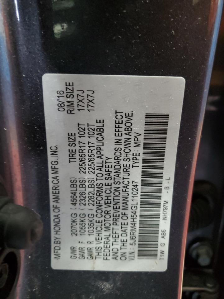 2016 Honda CR-V VIN 5J6RM4H54GL110247 Copart auction photo, side / minor dent/scratches damage thumbnail 15