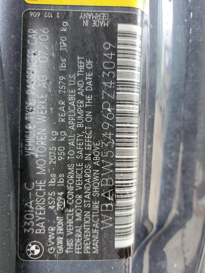 2006 BMW 3er VIN WBABW53496PZ43049 Copart auction photo, water/flood damage thumbnail 13