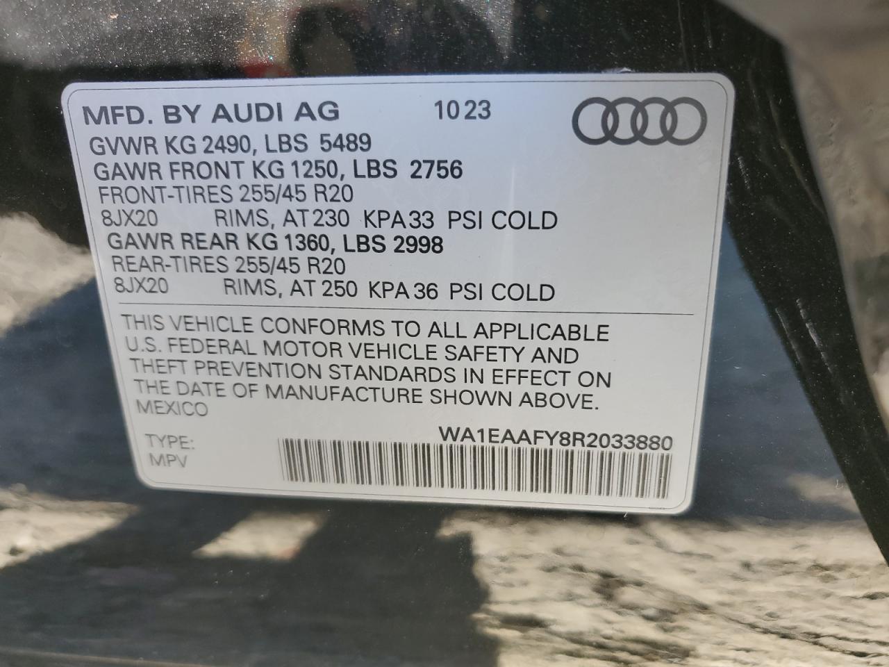 2024 Audi Q5 VIN WA1EAAFY8R2033880 Copart auction photo, rear end damage thumbnail 9