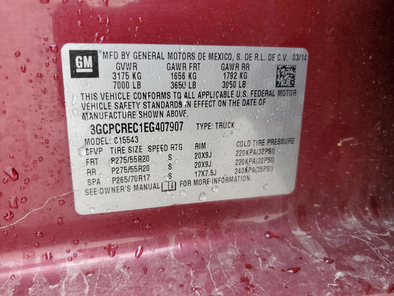 2014 Chevrolet Silverado VIN 3GCPCREC1EG407907 Copart auction photo, side damage thumbnail 12
