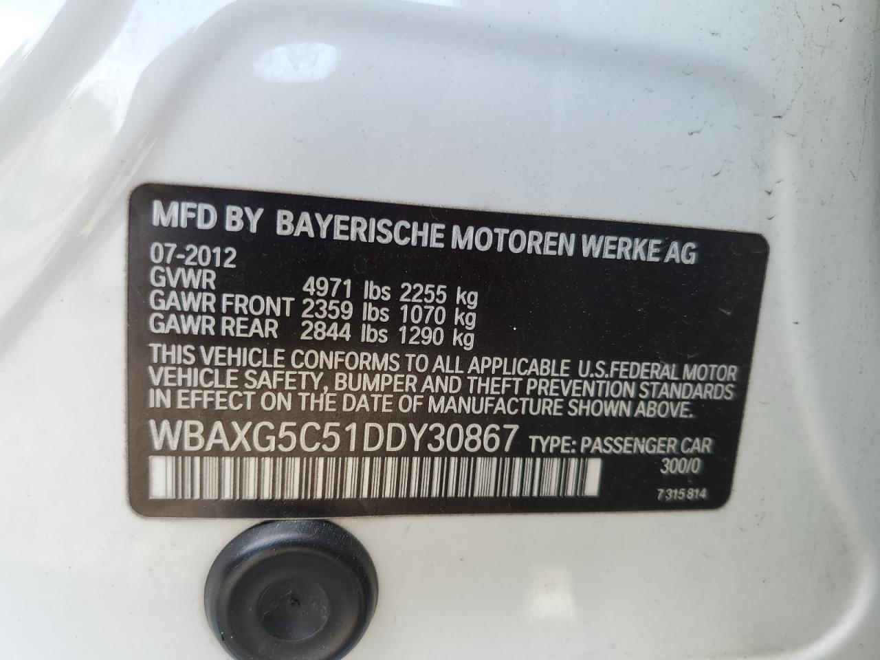 2013 BMW 5er VIN WBAXG5C51DDY30867 Copart auction photo, side / front end damage thumbnail 14