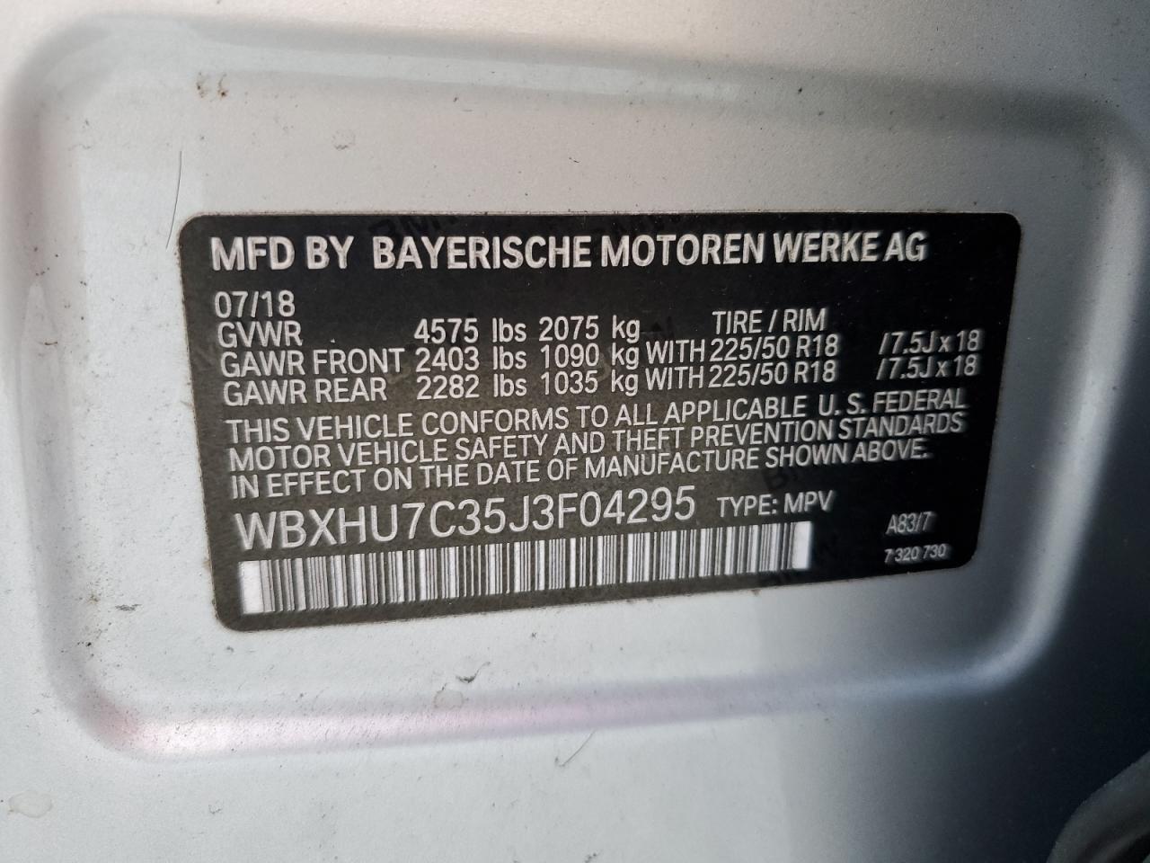 2018 BMW X1 VIN WBXHU7C35J3F04295 Copart auction photo, front end damage thumbnail 15