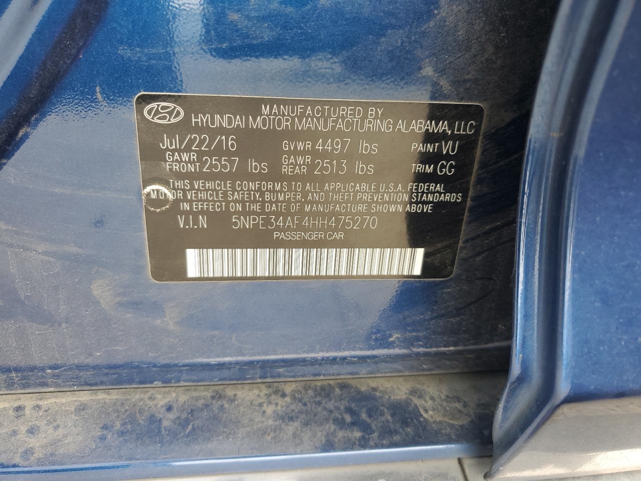2017 Hyundai Sonata VIN 5NPE34AF4HH475270 Copart auction photo, side / undercarriage damage thumbnail 14