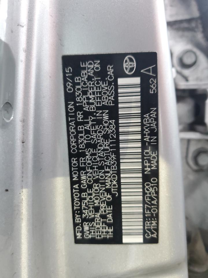 2015 Toyota Prius VIN JTDKDTB39F1112384 Copart auction photo, front end / side damage thumbnail 13