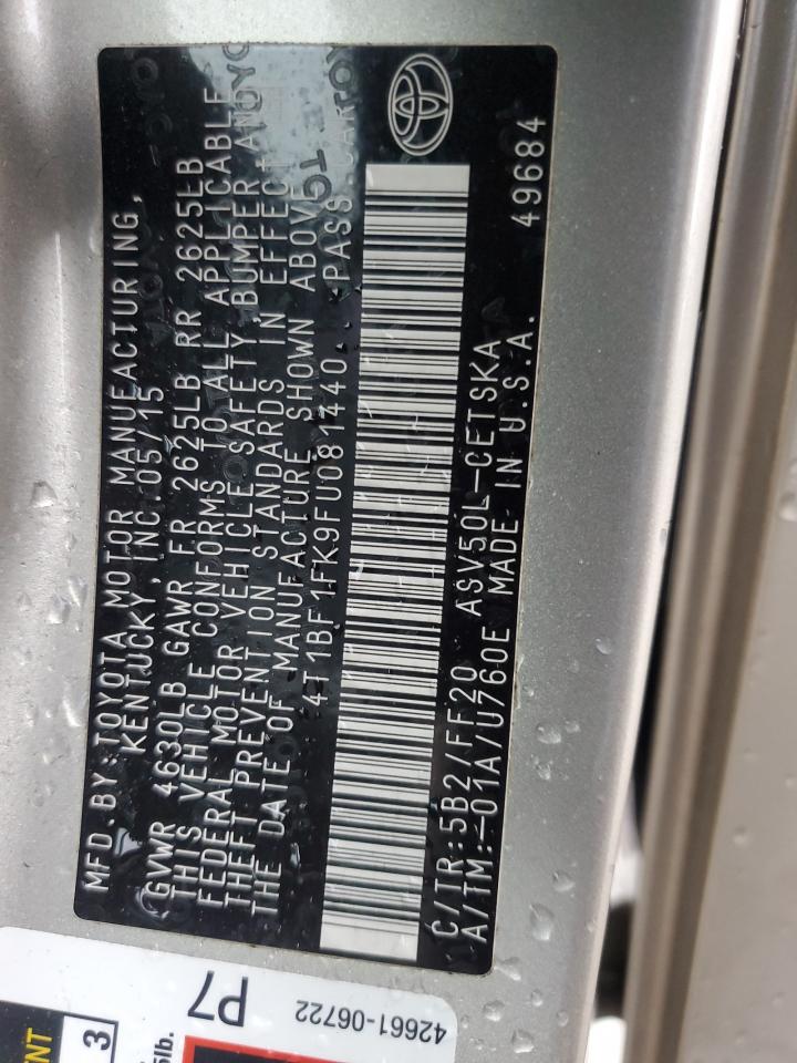2015 Toyota Camry VIN 4T1BF1FK9FU081440 Copart auction photo, front end damage thumbnail 15