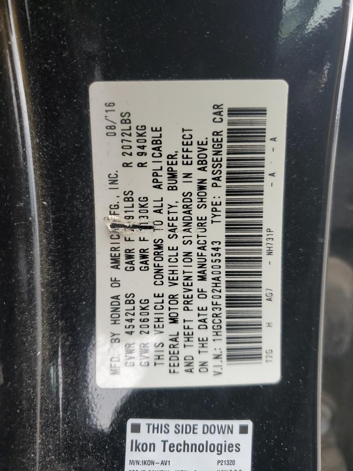 2017 Honda Accord VIN 1HGCR3F02HA005543 Copart auction photo, front end damage thumbnail 15