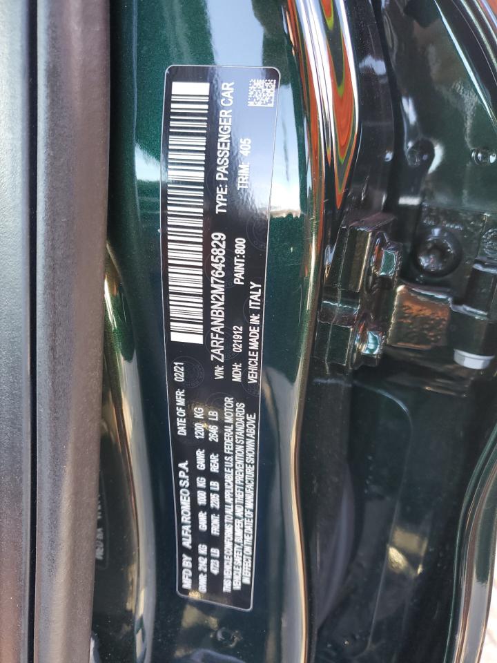 2021 Alfa Romeo Giulia VIN ZARFANBN2M7645829 Copart auction photo, front end damage thumbnail 13