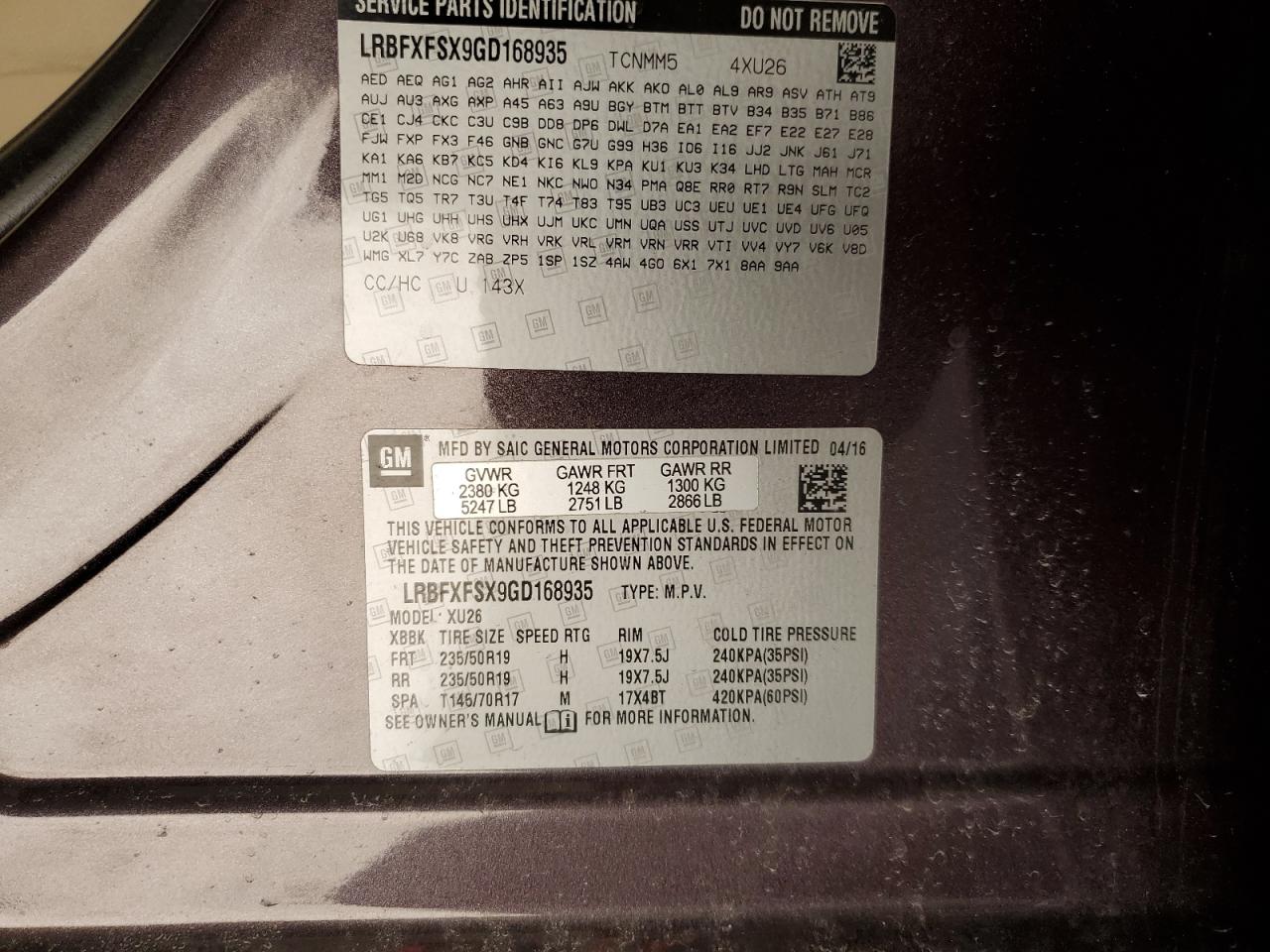 2016 Buick Envision VIN LRBFXFSX9GD168935 Copart auction photo, front end / side damage thumbnail 13