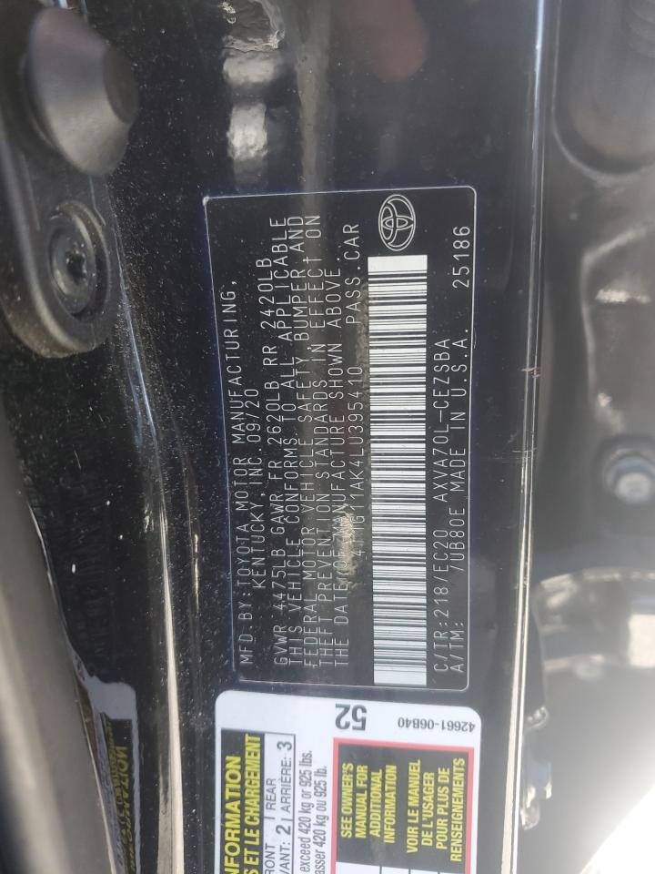 2020 Toyota Camry VIN 4T1G11AK4LU395410 Copart auction photo, minor dent/scratches damage thumbnail 12