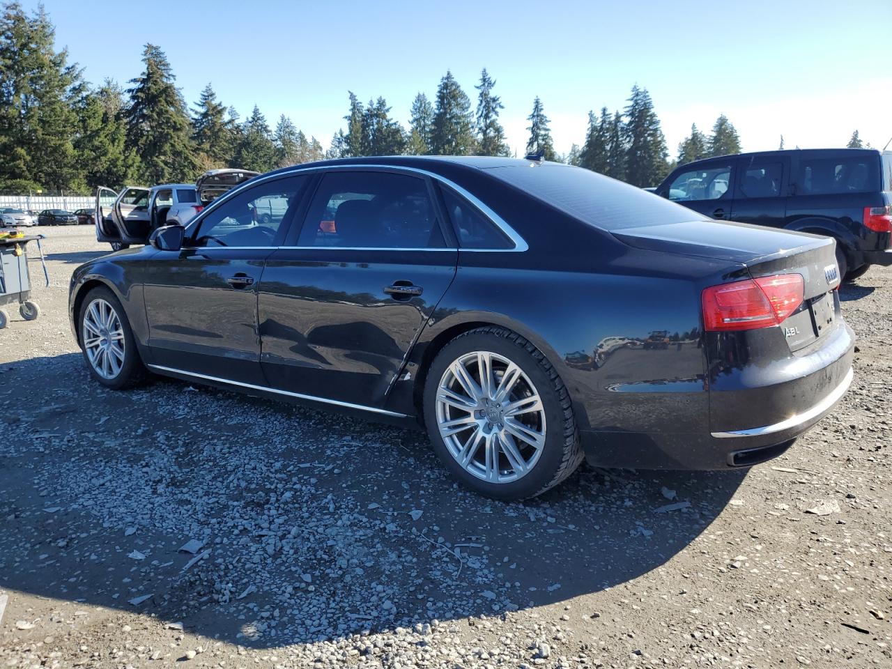 2013 Audi A8 VIN WAUR2AFD4DN010442 Copart auction photo, side / rear end damage thumbnail 2