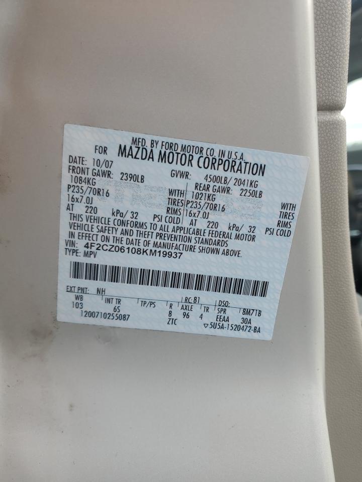 2008 Mazda Tribute VIN 4F2CZ06108KM19937 Copart auction photo, front end damage thumbnail 13