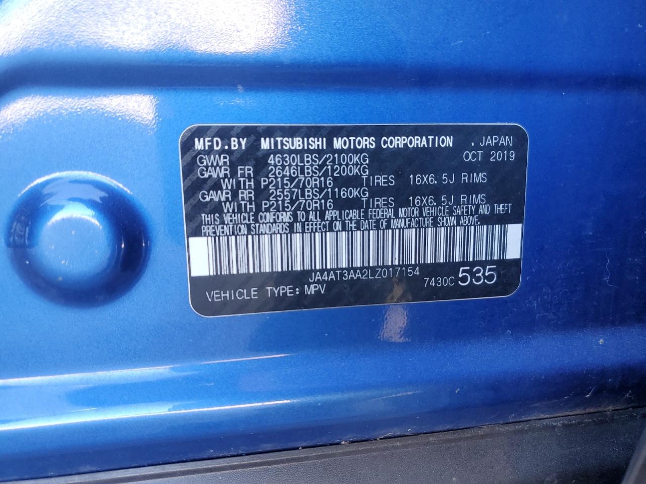 2020 Mitsubishi Eclipse VIN JA4AT3AA2LZ017154 Copart auction photo, rear end damage thumbnail 13