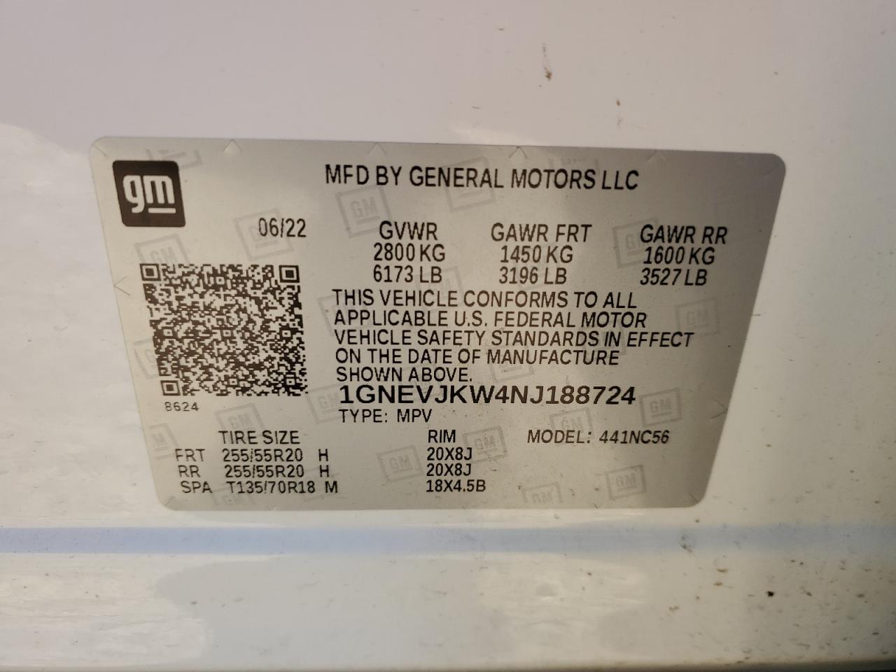 2022 Chevrolet Traverse VIN 1GNEVJKW4NJ188724 Copart auction photo, front end / undercarriage damage thumbnail 15