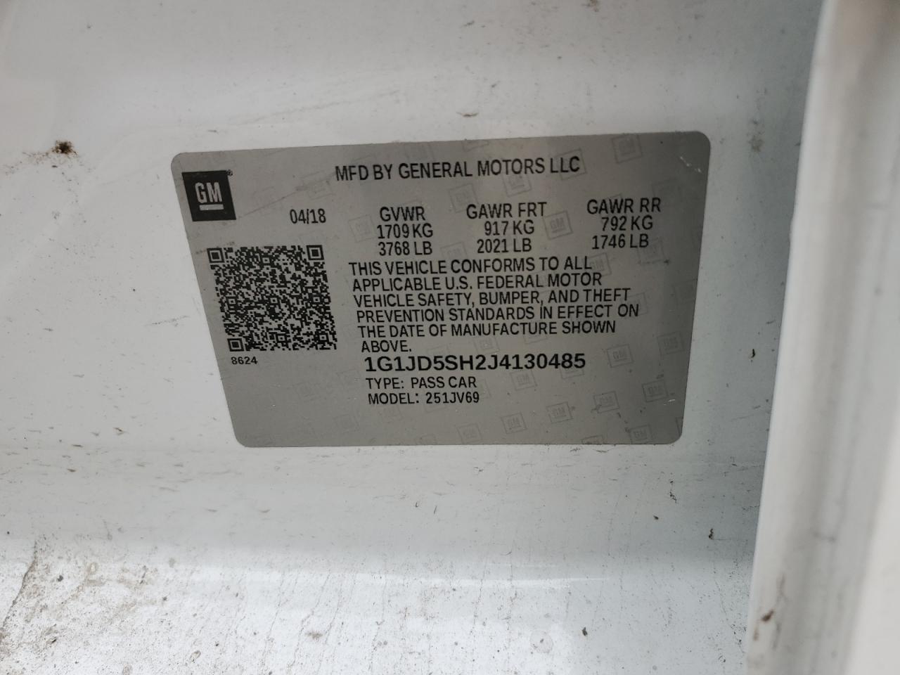 2018 Chevrolet Sonic VIN 1G1JD5SH2J4130485 Copart auction photo, all over damage thumbnail 12