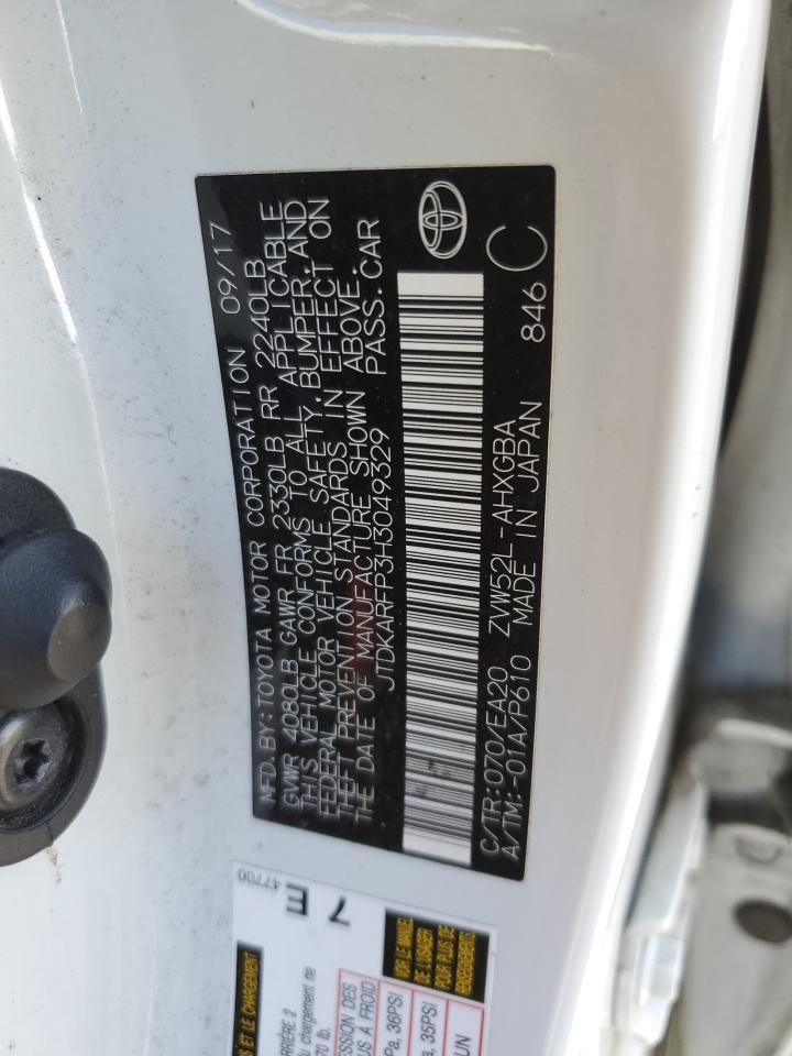 2017 Toyota Prius VIN JTDKARFP3H3049329 Copart auction photo, front end / side damage thumbnail 14