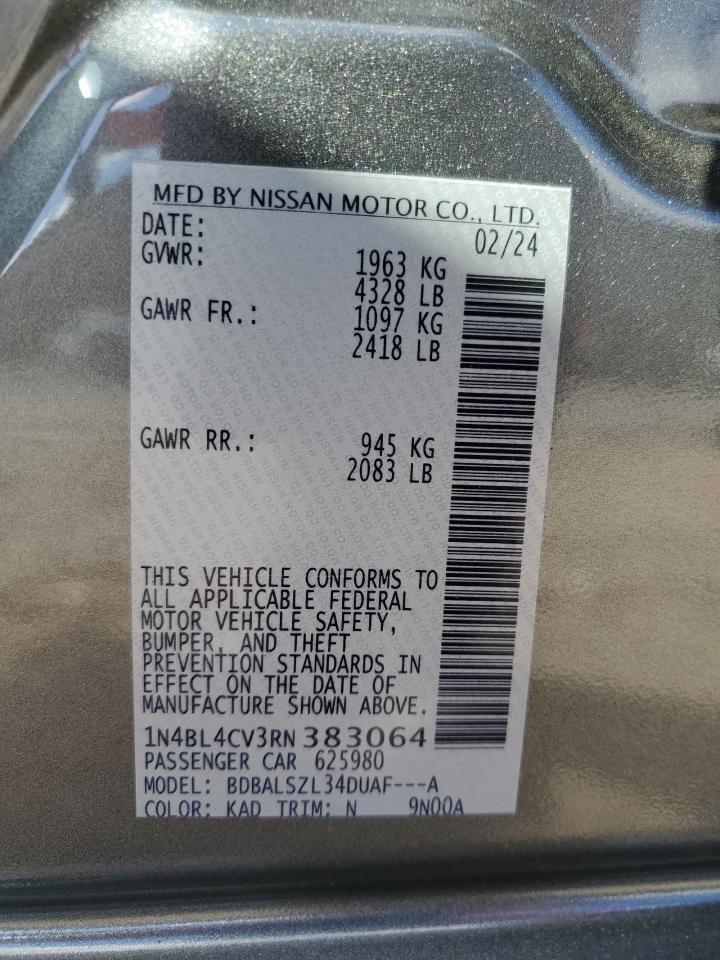 2024 Nissan Altima VIN 1N4BL4CV3RN383064 Copart auction photo, front end / side damage thumbnail 12