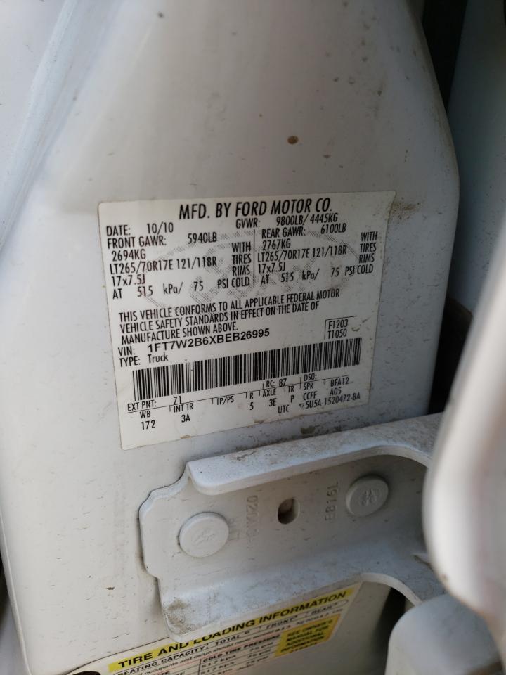 2011 Ford F250 VIN 1FT7W2B6XBEB26995 Copart auction photo, front end damage thumbnail 12