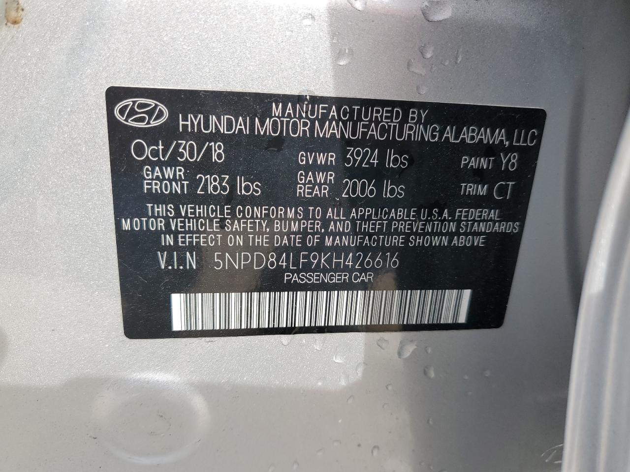 2019 Hyundai Elantra VIN 5NPD84LF9KH426616 Copart auction photo, rear end / minor dent/scratches damage thumbnail 13