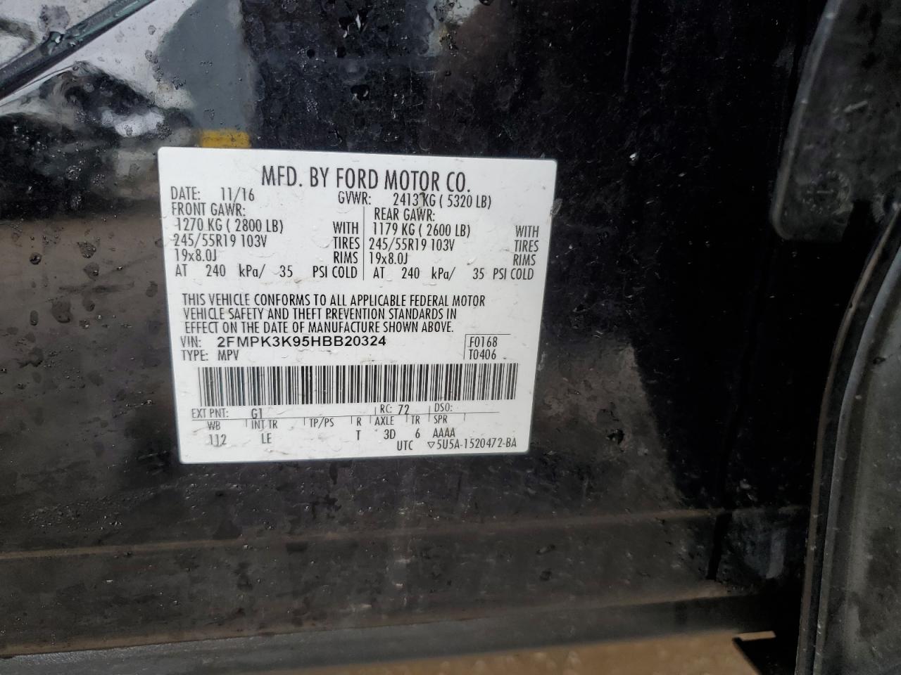 2017 Ford Edge VIN 2FMPK3K95HBB20324 Copart auction photo, front end damage thumbnail 15
