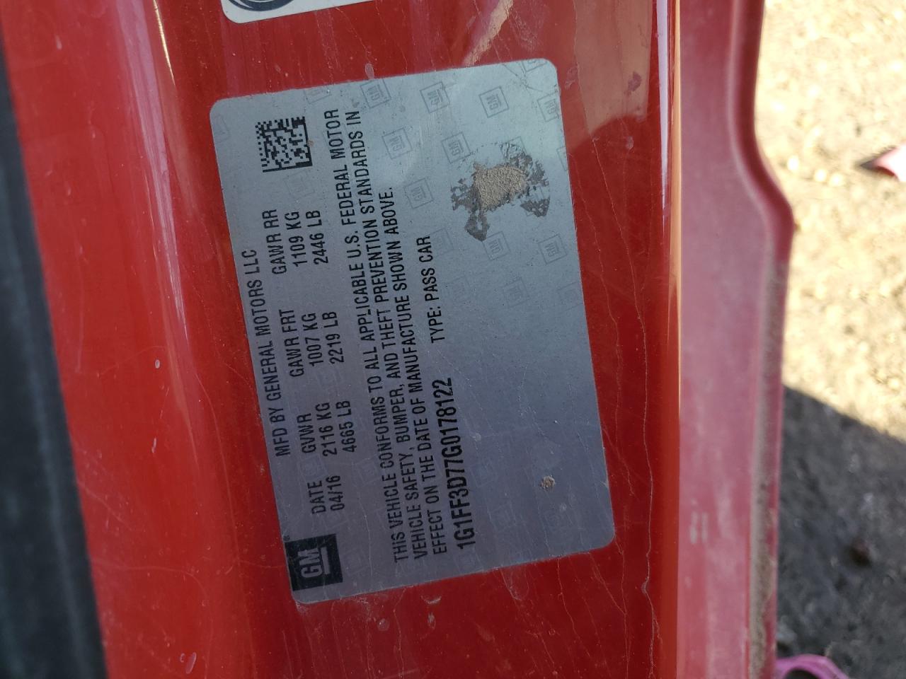 2016 Chevrolet Camaro VIN 1G1FF3D77G0178122 Copart auction photo, all over damage thumbnail 12