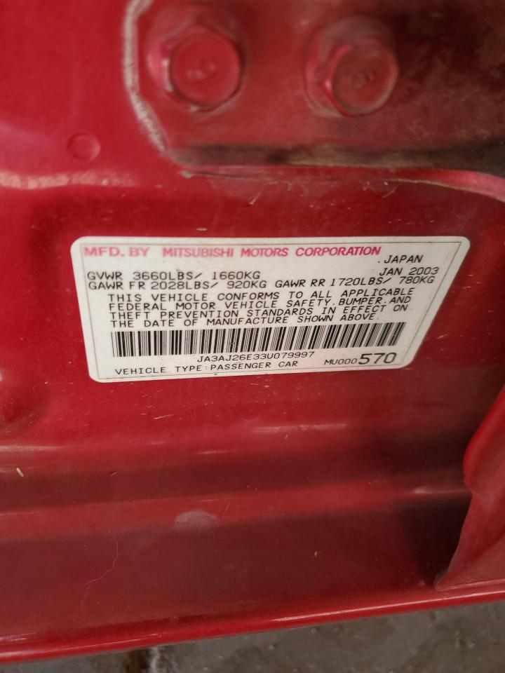 2003 Mitsubishi Lancer VIN JA3AJ26E33U079997 Copart auction photo, front end damage thumbnail 12