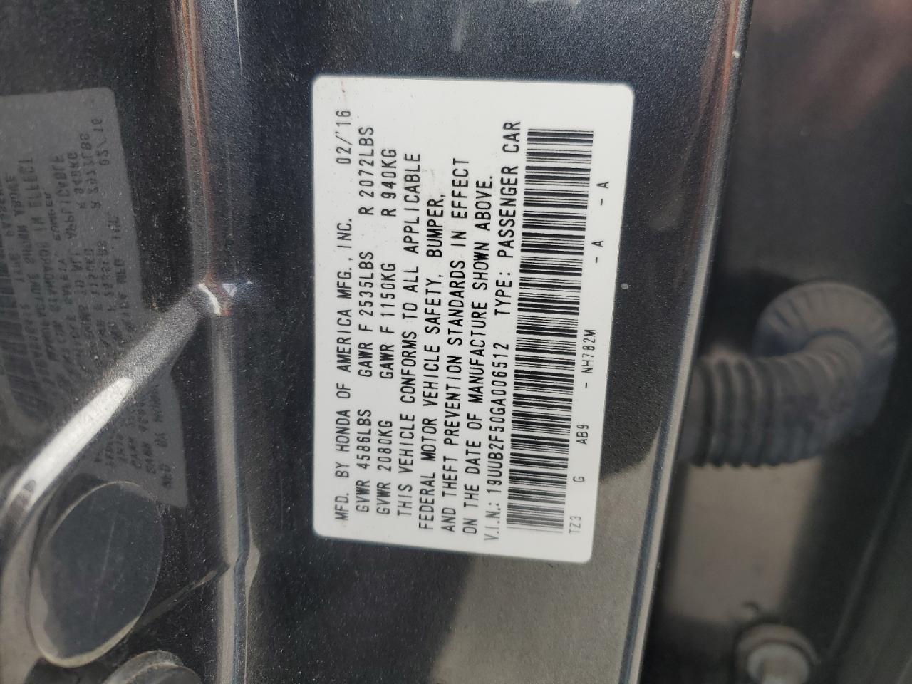 2016 Acura TLX VIN 19UUB2F50GA006512 Copart auction photo, front end / side damage thumbnail 14