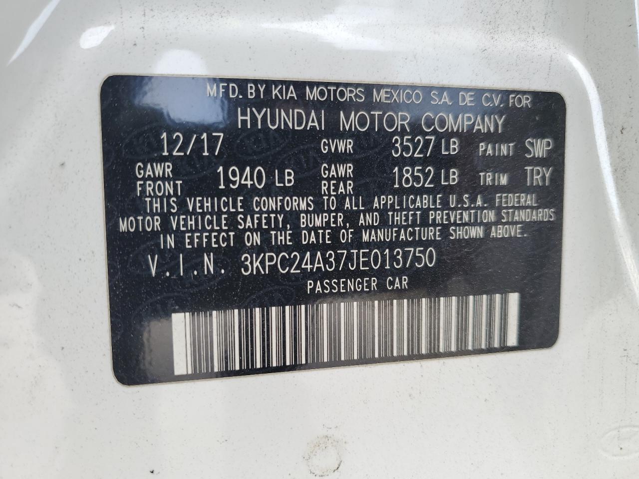 2018 Hyundai Accent VIN 3KPC24A37JE013750 Copart auction photo, front end / minor dent/scratches damage thumbnail 12