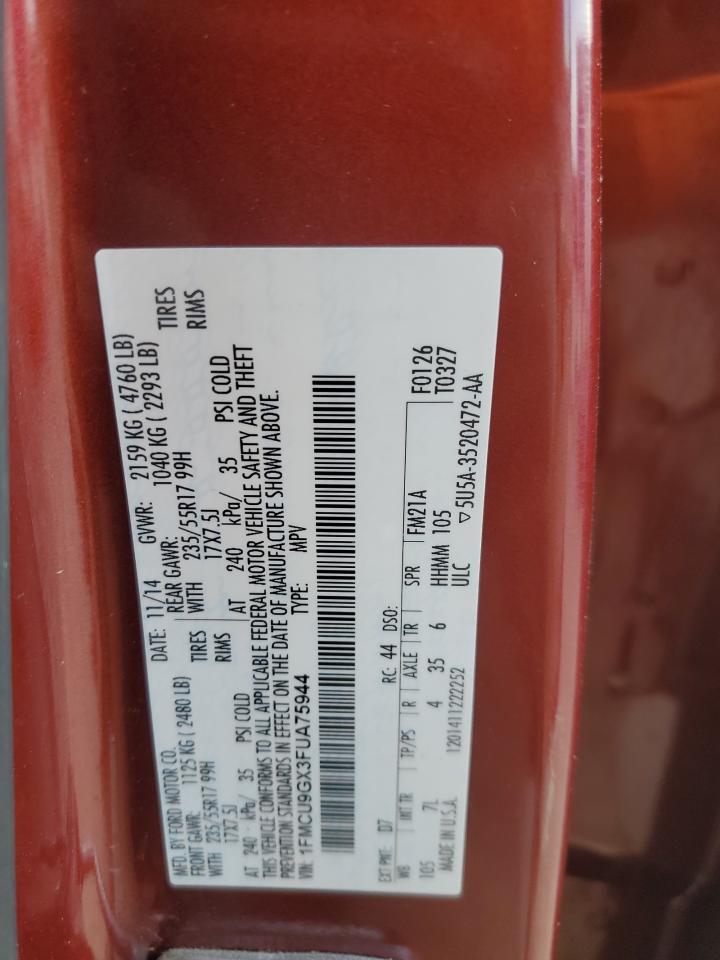 2015 Ford Escape VIN 1FMCU9GX3FUA75944 Copart auction photo, front end damage thumbnail 14