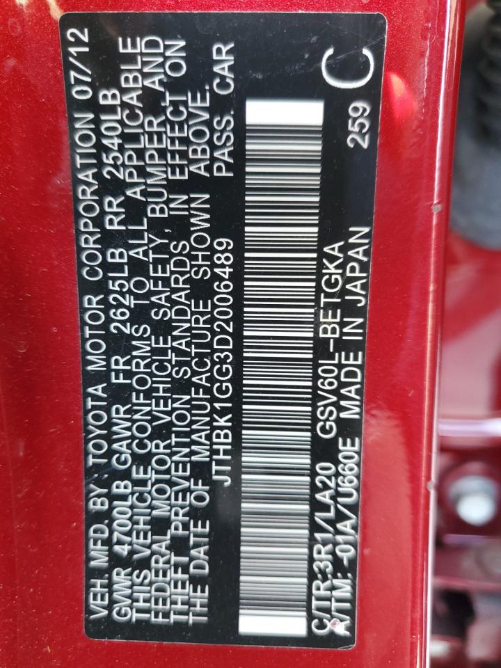 2013 Lexus ES VIN JTHBK1GG3D2006489 Copart auction photo, front end damage thumbnail 15