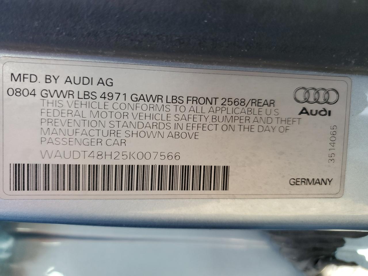 2005 Audi A4 VIN WAUDT48H25K007566 Copart auction photo, front end damage thumbnail 14